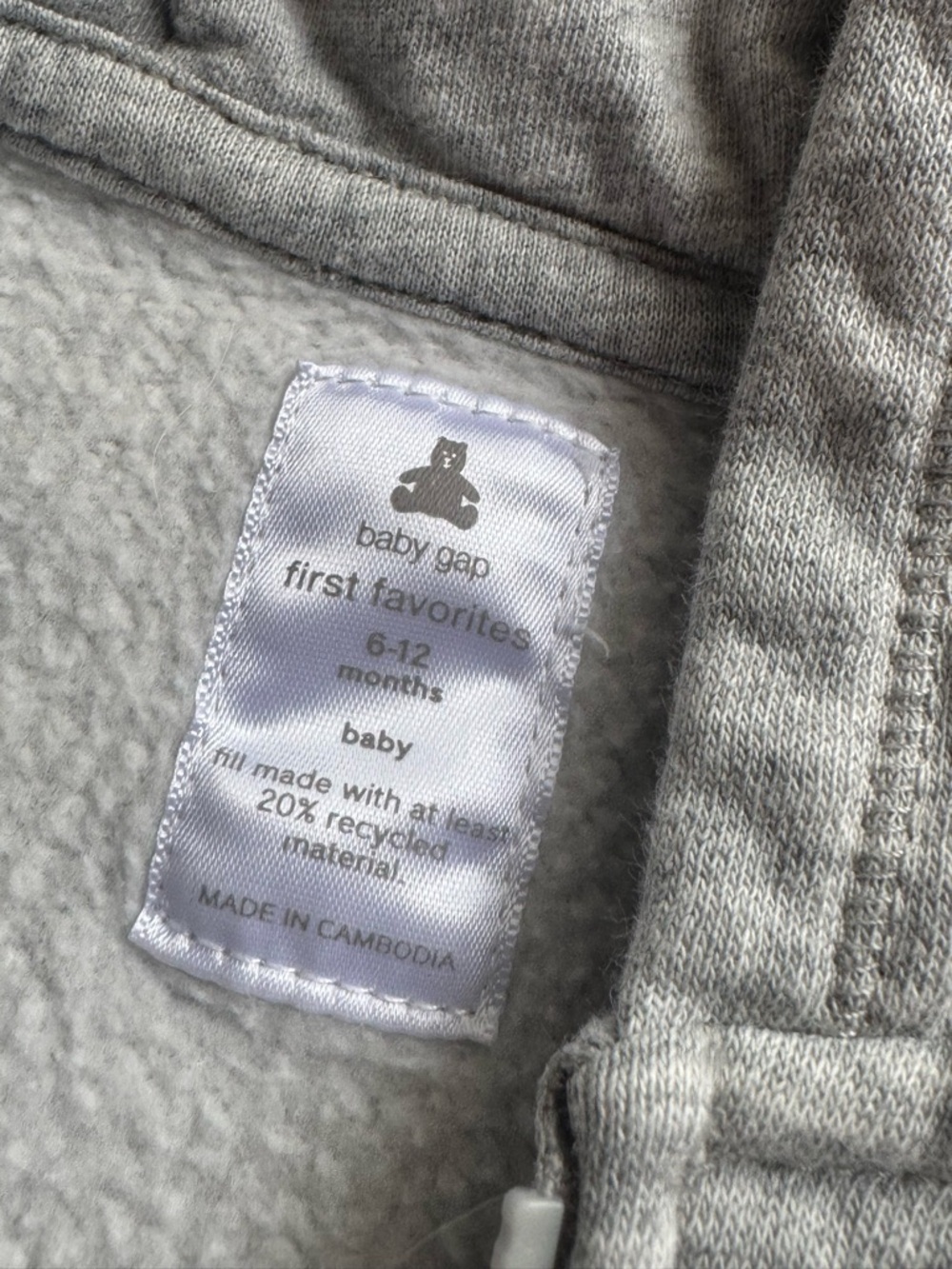 Baby GAP | Gray | Zip Hoodie One Piece | Cozy Fleece | 6–12 Months - Picture 2 of 3